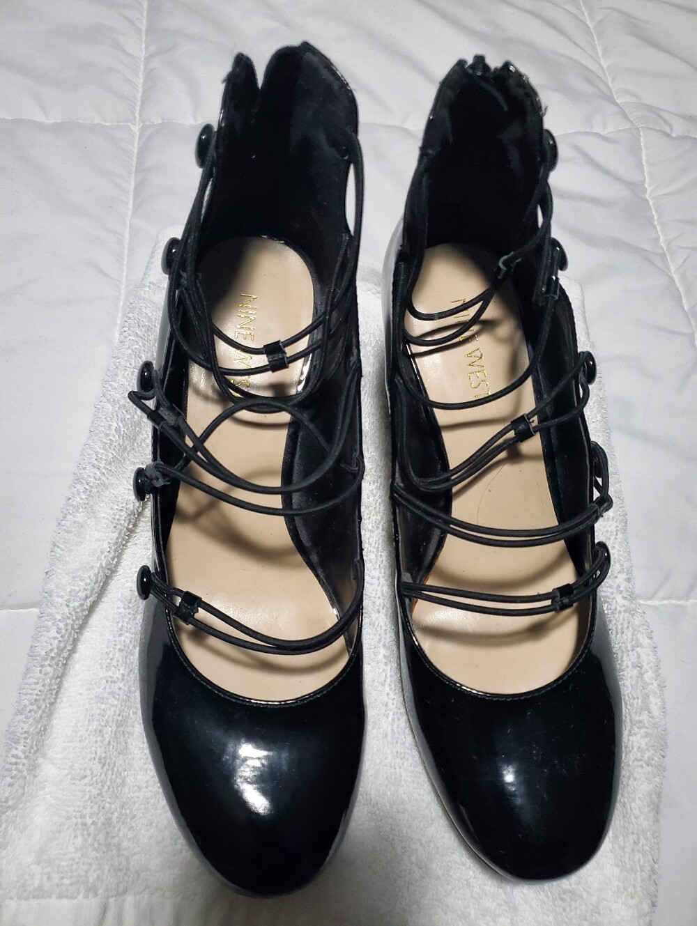 Black Patent Nine West Mary Jane Strappy Heels